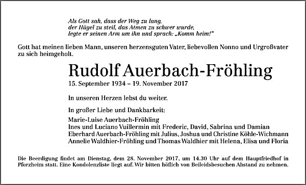 Traueranzeige Rudolf Auerbach-Fröhling